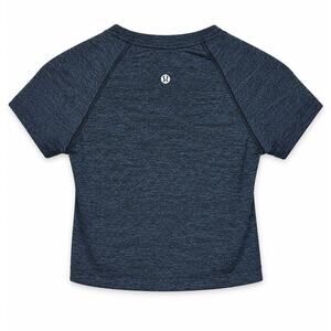Lululemon Heathered Navy Blue Short Sleeve Cropped Athletic Top Size 4